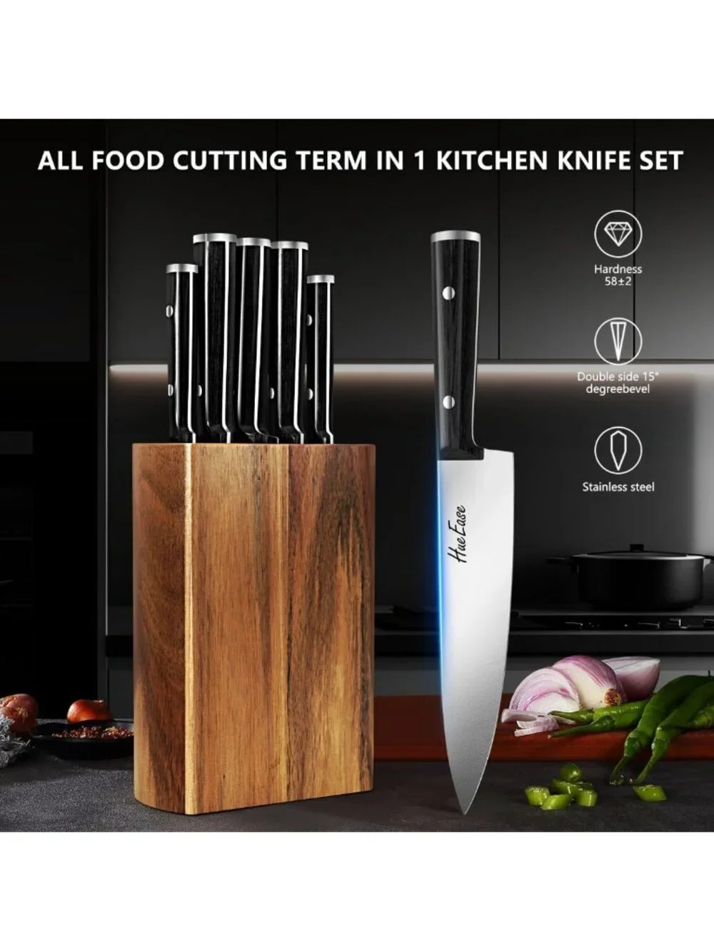 6-Piece Sharp Kitchen Knife Set with Acacia Wood Block & Ergonomic Design